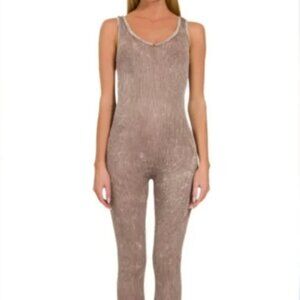 NEW Zenana Women's Washed Ribbed Jumpsuit | Mocha - L/XL